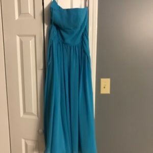 Blue strapless bridesmaid dress